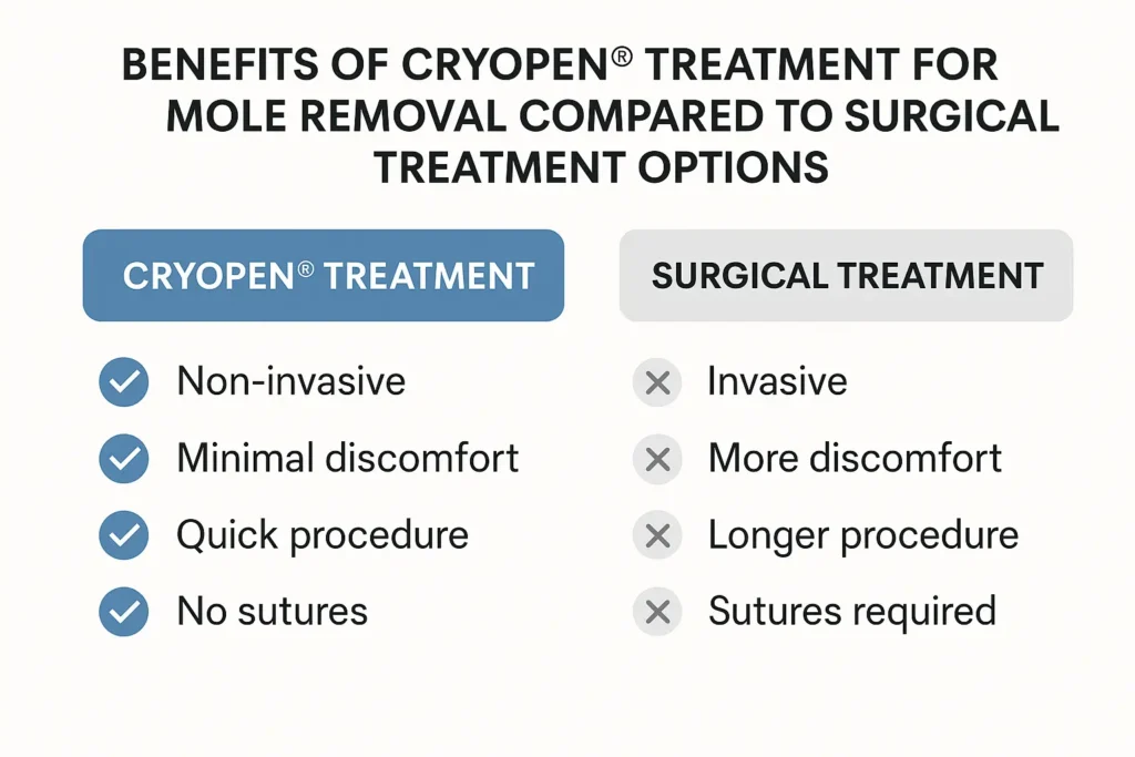 Table to show the benefits of getting moles removed Redbourn from LA LIPO