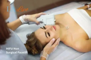 Woman having Hi-Fu to reduce wrinkles Redbourn.