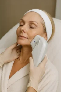 Woman receiving HIFU non surgical facelift treatment Redbourn