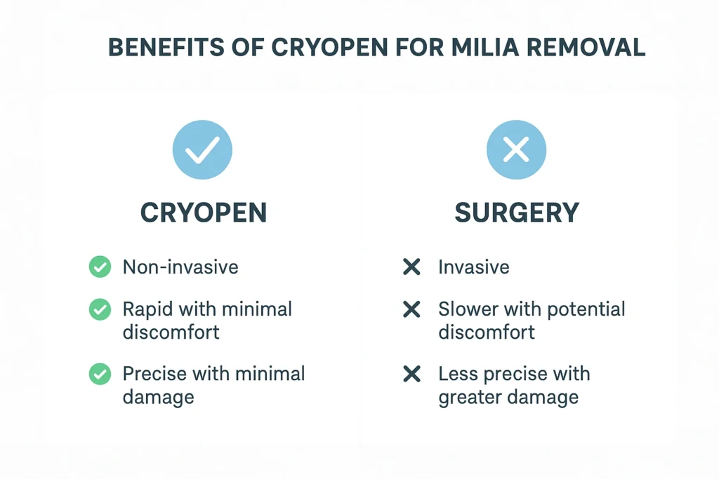 Benefits of cryopen for milia removal Redbourn compared to surgical treatments.