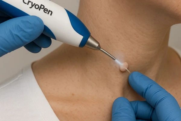 Person receiving Cryotherapy skin tag removal Redbourn