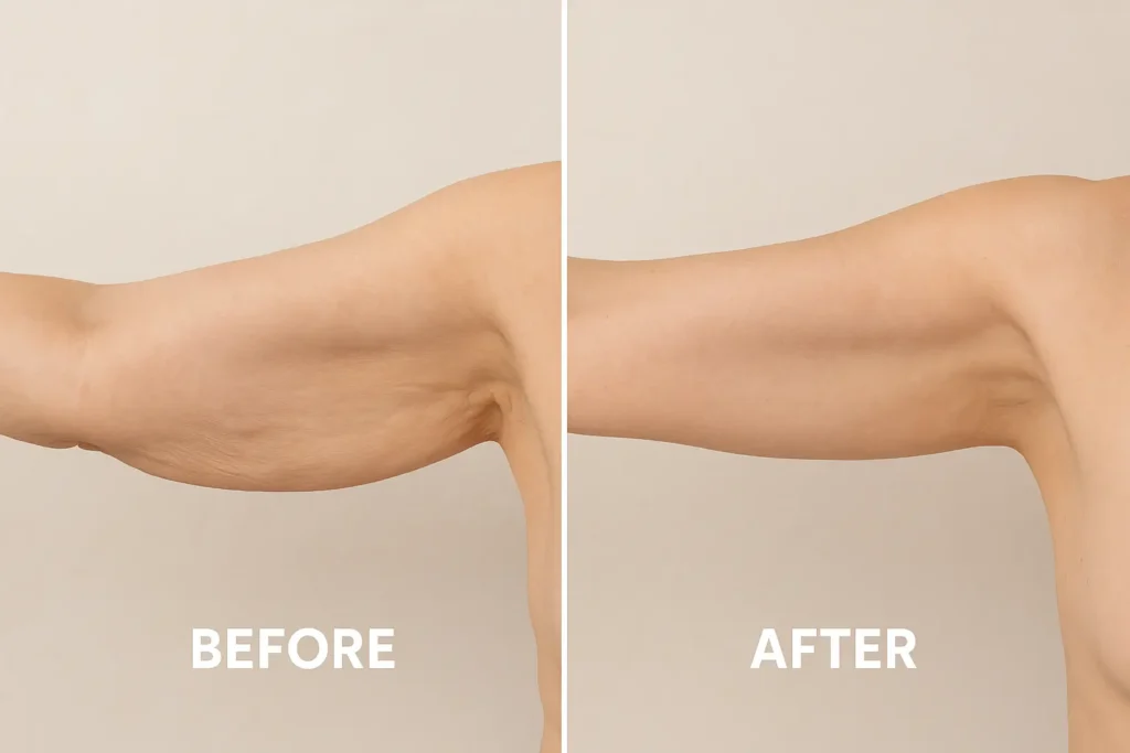 Picture of LA LIPO Redbourn before and after results of skin tightening treatment on the upper arms.